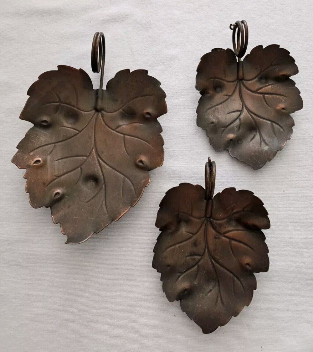 3 Vintage Coppercraft Guild Copper Leaf Shaped Trinket Dish Candle Plate Tray